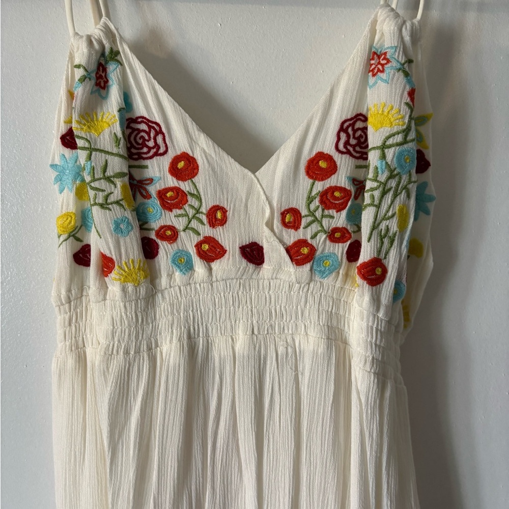 Hayden Cream Dress with Multicolor Floral Embroidery